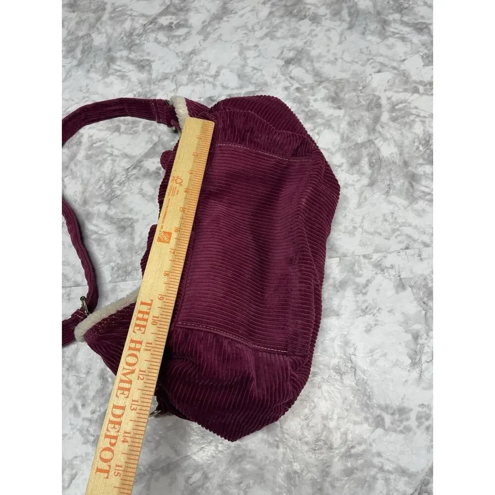 Y2K Indie Sleaze Burgundy Corduroy Sherpa Trim Shoulder Bag Unbranded Hobo Purse